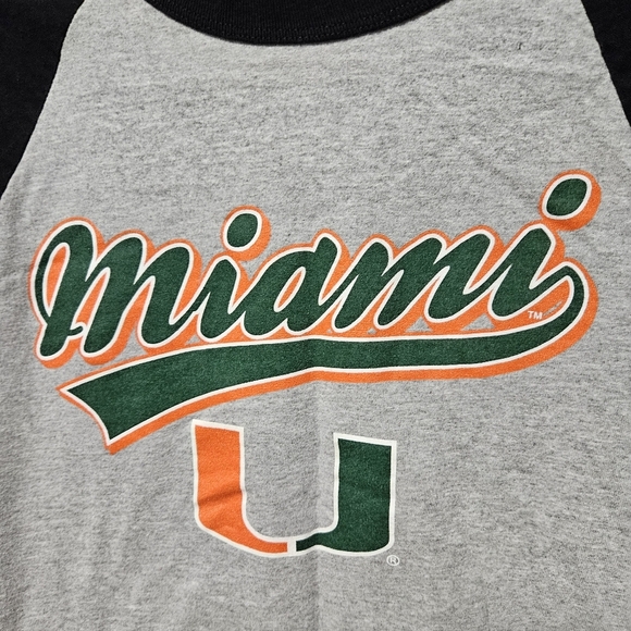 Miami Univesity Hurricane Black Grey Raglan 3/4 Sleeve Shirt Medium Vtg B19 - Picture 4 of 6